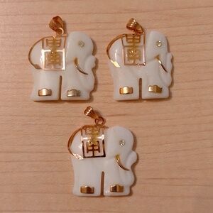 Set 3 New Vintage White Gem Stone Elephant Pendant